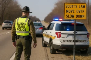 Illinois Scott's Law move over sign on highway
