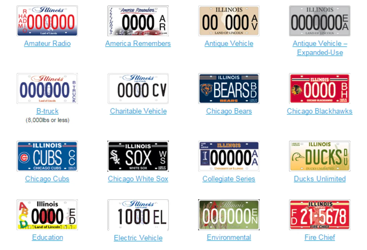 Illinois specialty license plate designs