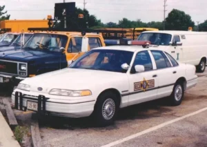 Illinois State Police car with emergency lights