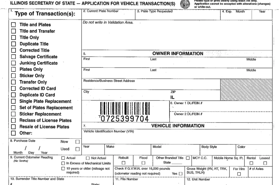 Illinois vehicle registration document