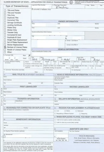 Illinois vehicle title application form