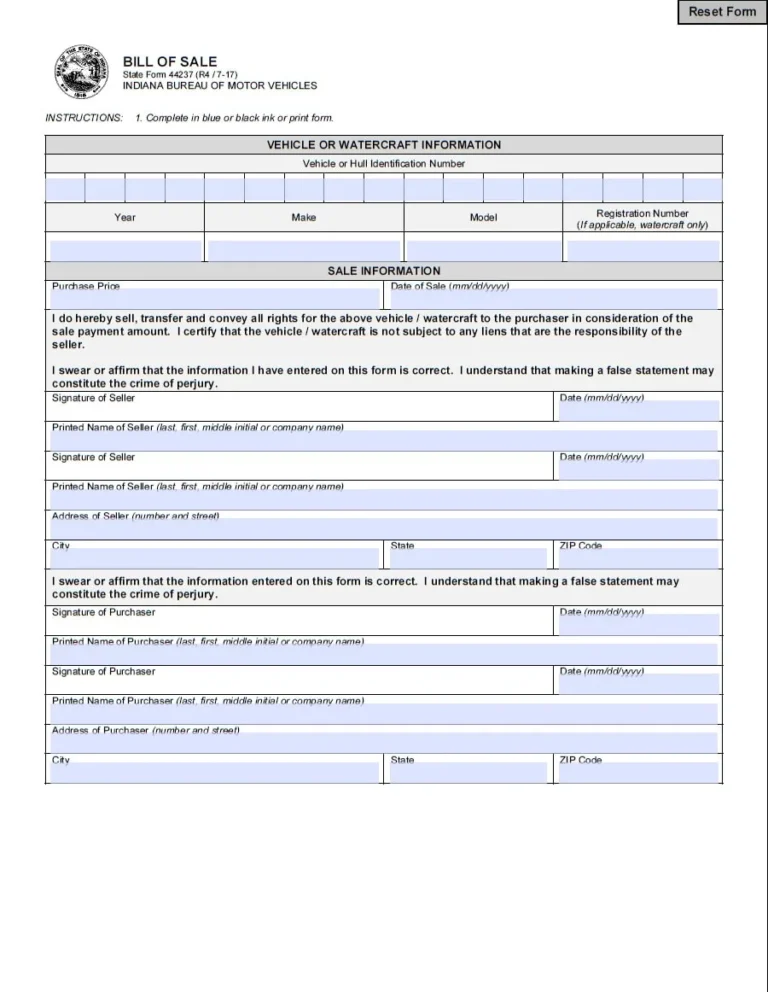 Indiana BMV vehicle color change form