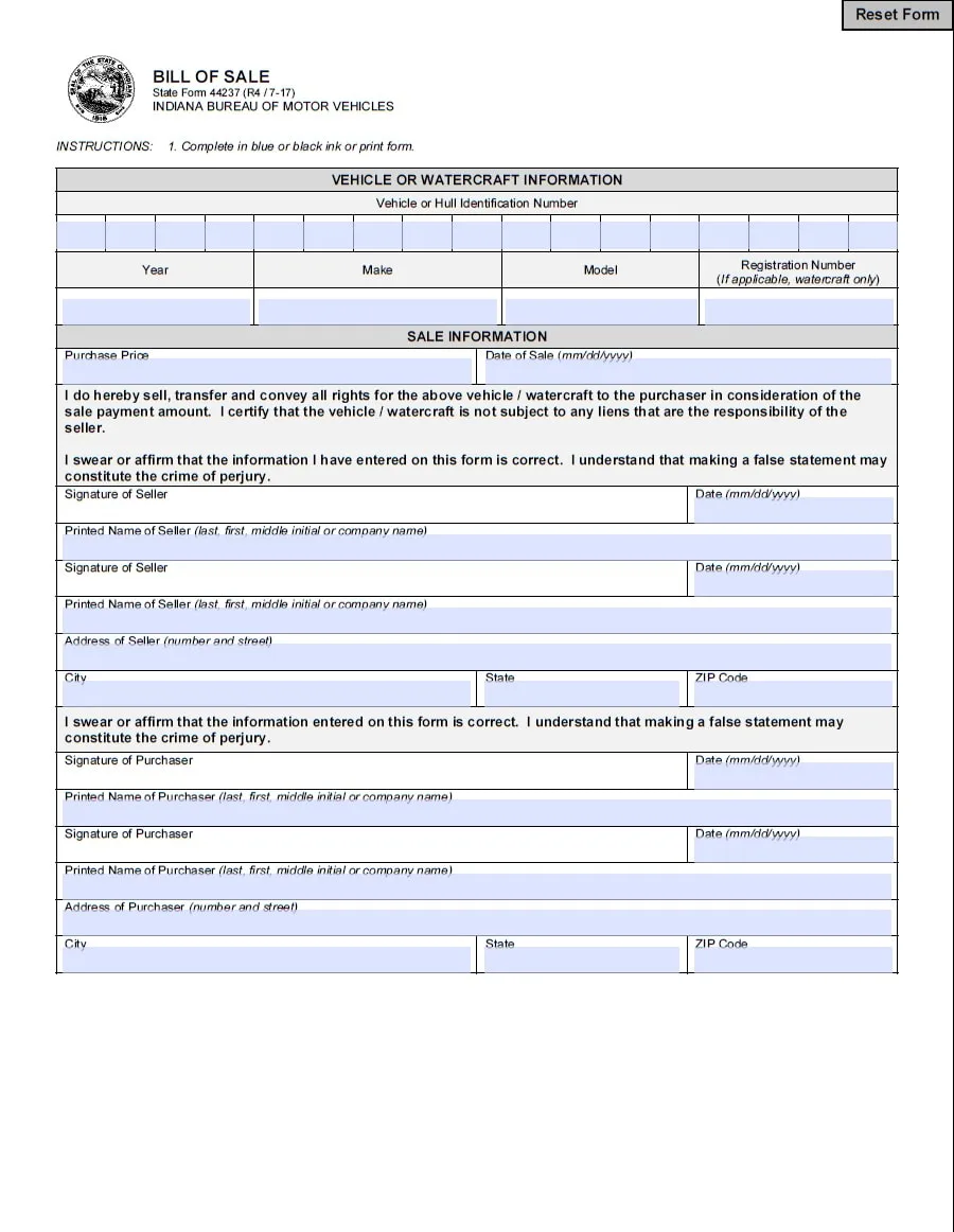 Indiana BMV vehicle color change form