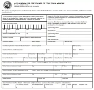 Indiana BMV vehicle registration form with TIIF fee