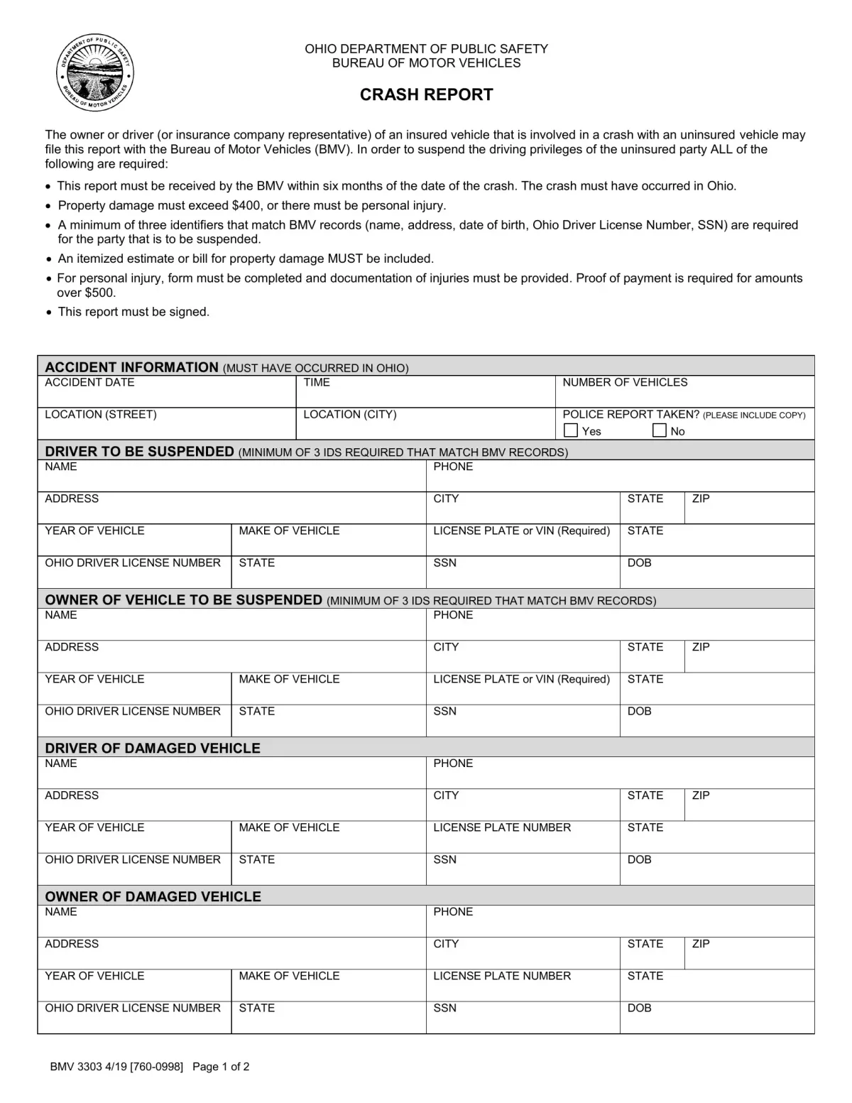 Indiana crash report form