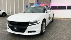 Indiana police car with blue and red lights