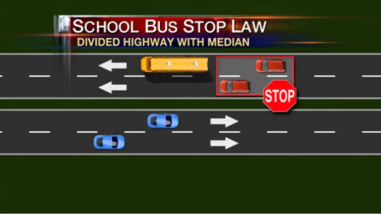 Indiana school bus stop law divided highway unpaved median
