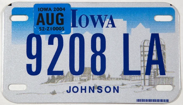 Iowa $20 annual registration fee for motorcycles under five years old