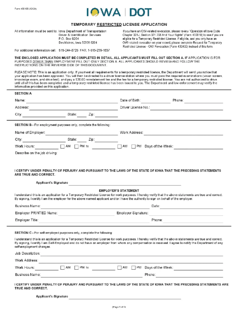 Iowa DOT application form