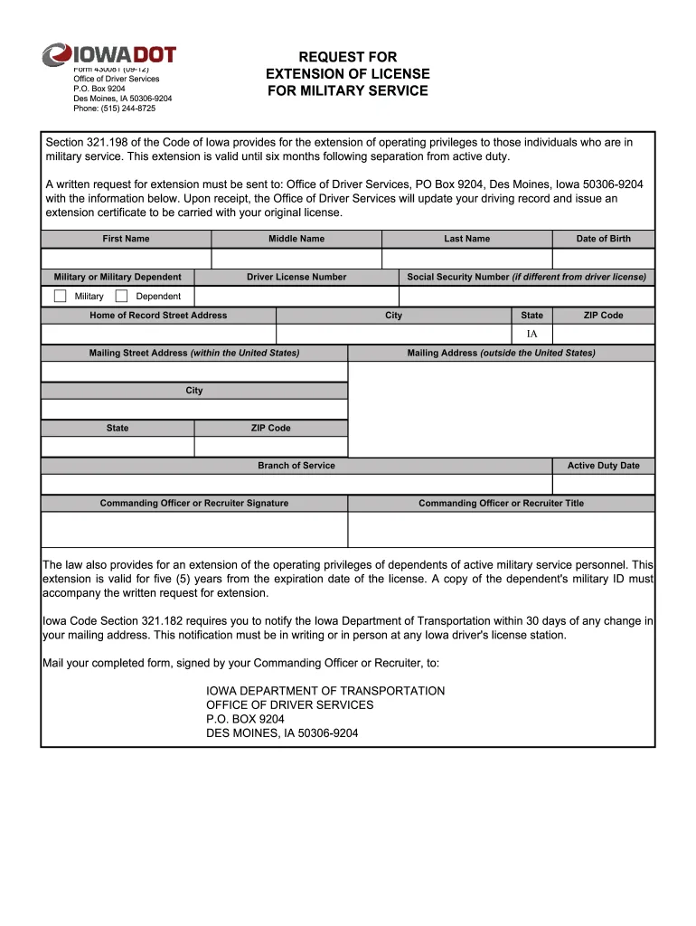 Iowa DOT license plate application form