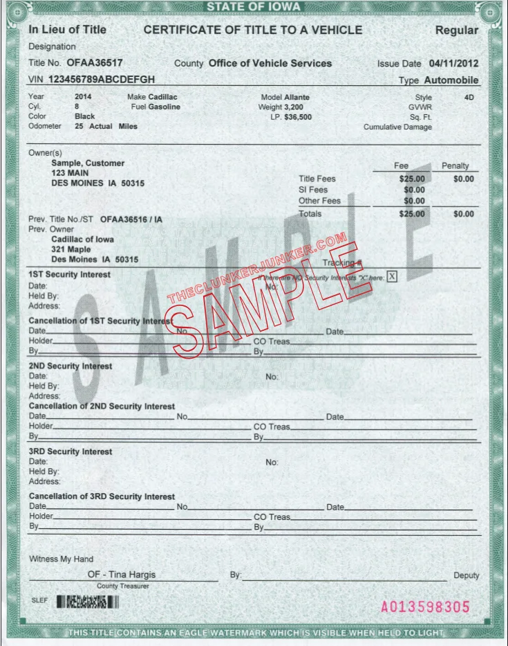 Iowa vehicle registration documents