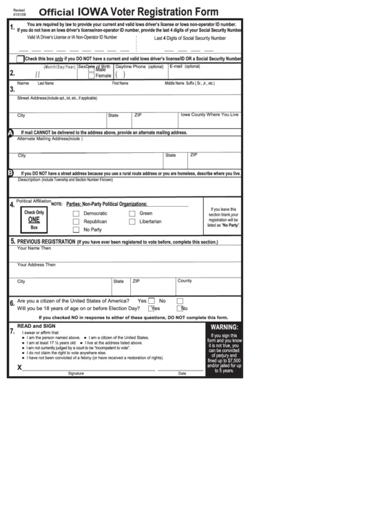 Iowa voter registration application