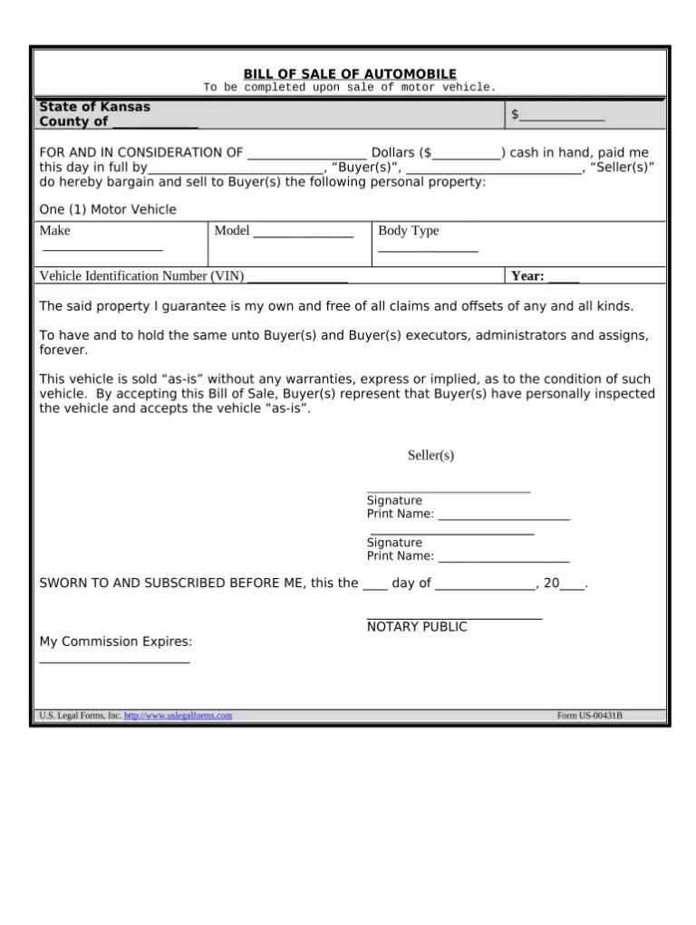 Kansas MVE-1 VIN inspection form