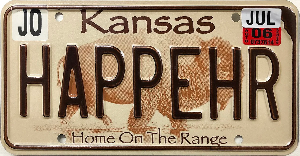 Kansas personalized license plate example