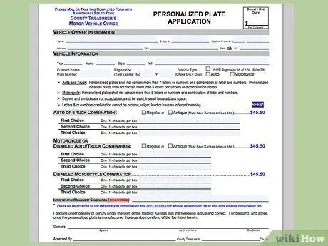 Kansas personalized plate application form