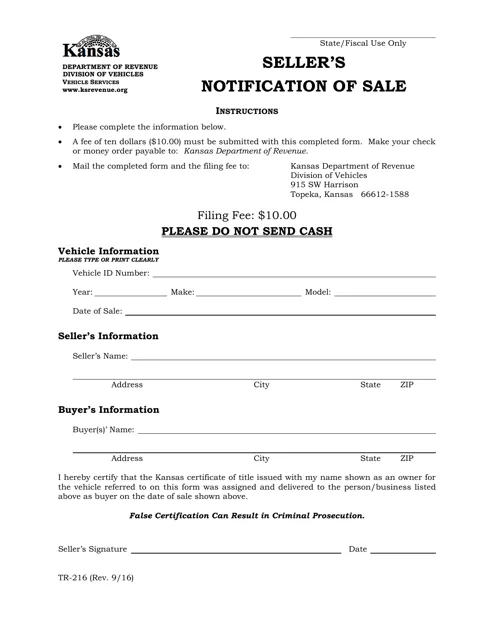 Kansas TR-216 form