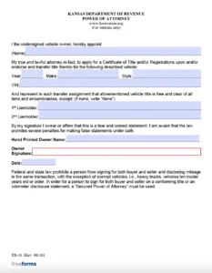 Kansas TR-41 power of attorney form for vehicle transactions
