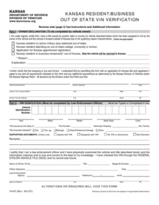 Kansas TR-65 form for out of state VIN verification