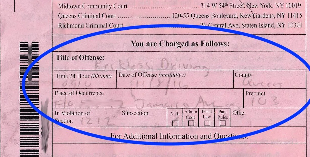 Kansas traffic citation for reckless driving