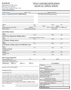 Kansas vehicle registration form with weight classification