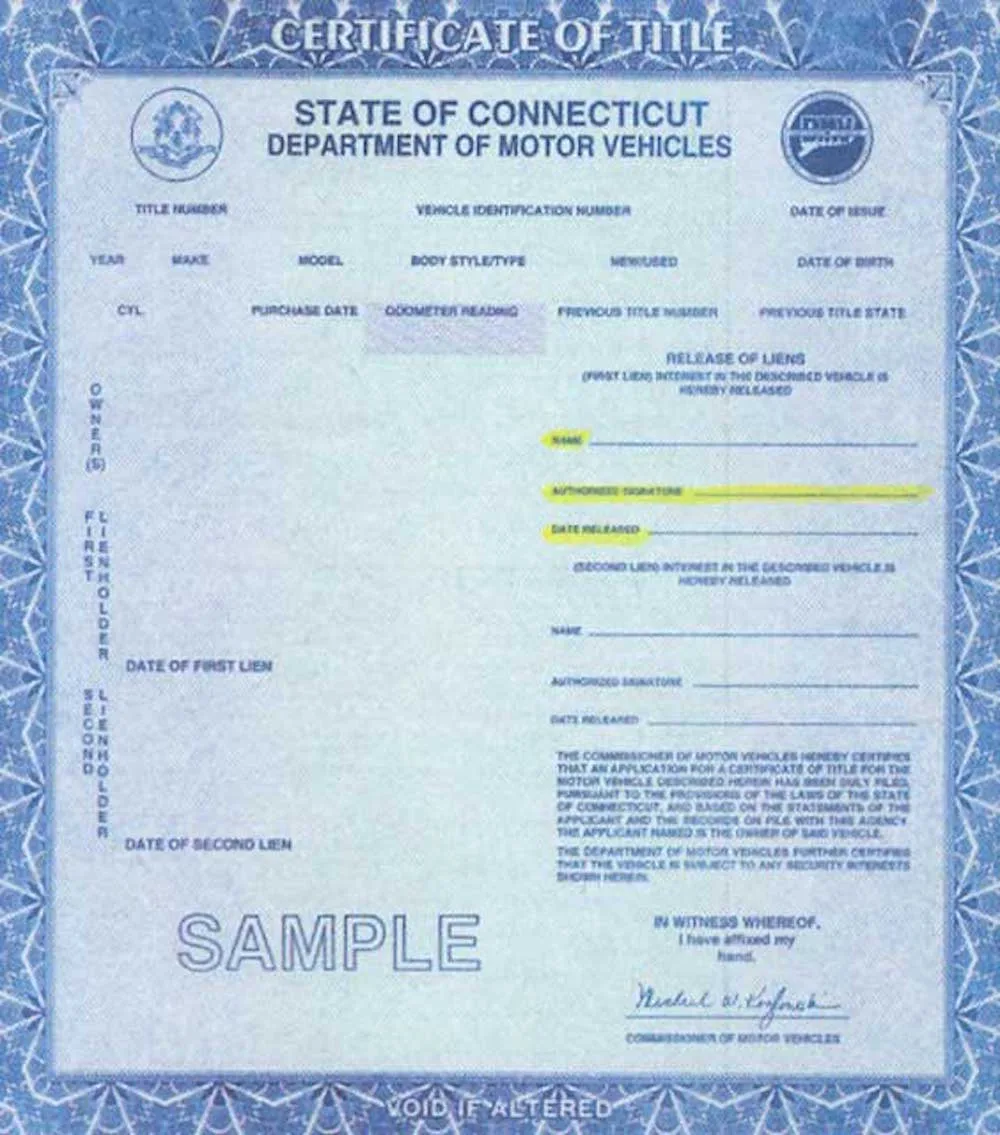 Kansas vehicle title with security interest notice