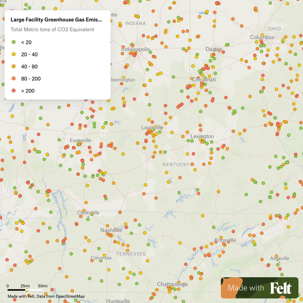 Kentucky county emissions testing map