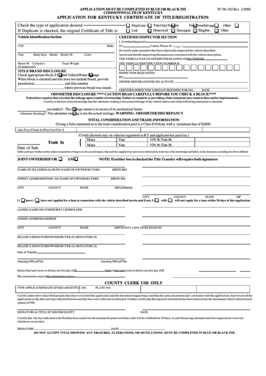 Kentucky rebuilt title application form