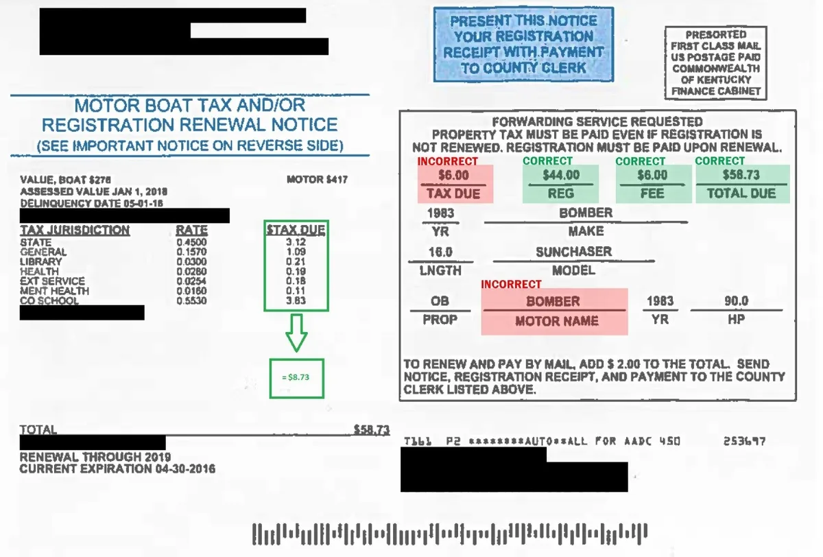 Kentucky vehicle registration notice
