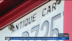 Louisiana antique car with historic license plate