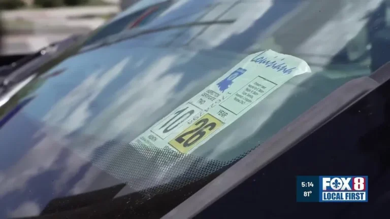 Louisiana brake-tag inspection sticker on windshield