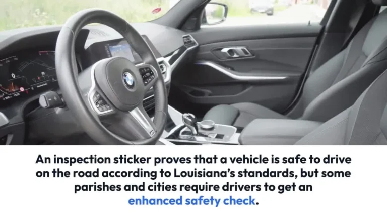 Louisiana vehicle safety inspection sticker on windshield