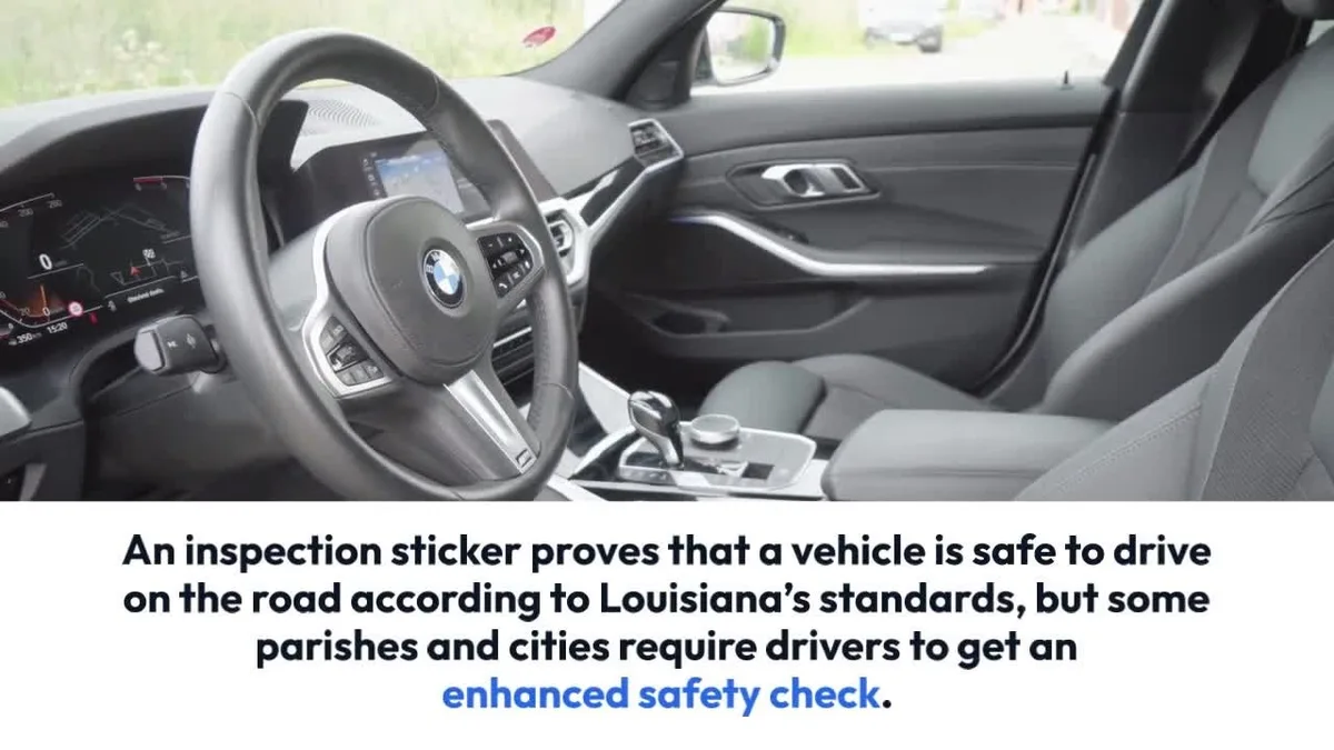 Louisiana vehicle safety inspection sticker on windshield
