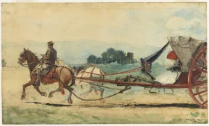 Maine horse drawn carriage on rural highway