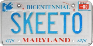Maryland personalized license plate example