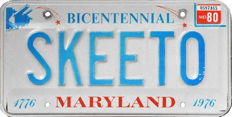 Maryland personalized license plate example