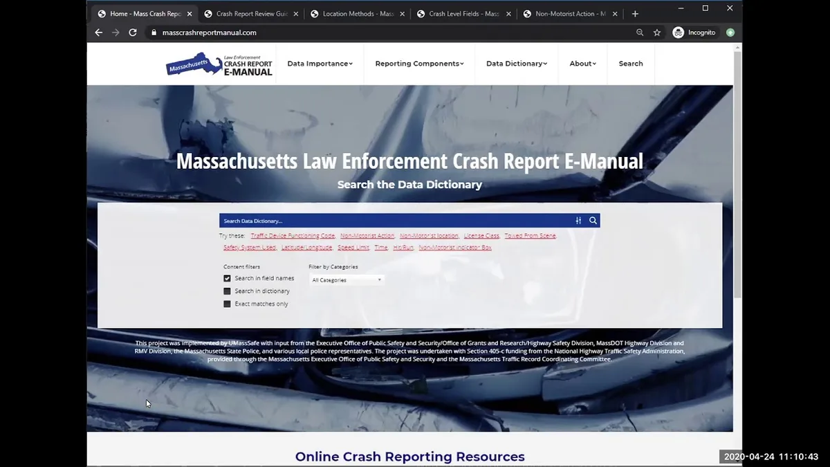 Massachusetts Crash Operator Report TR-104