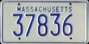 Massachusetts standard license plate blue and white