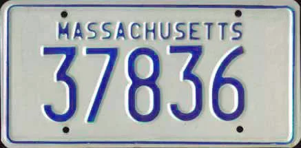 Massachusetts standard license plate blue and white