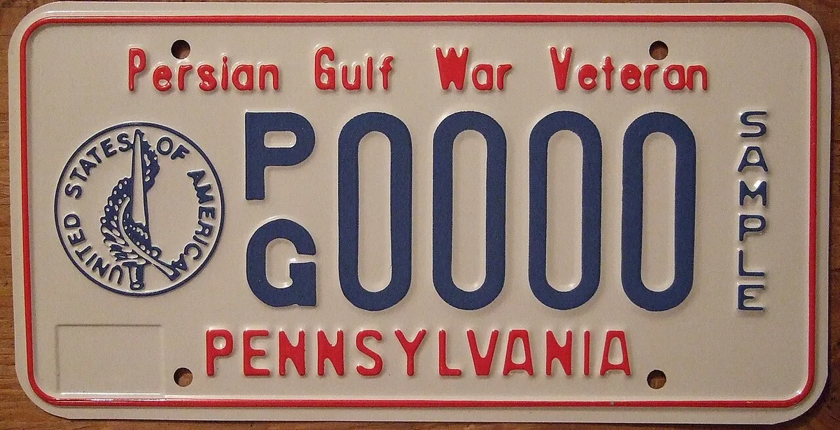 Massachusetts veteran license plate red white blue
