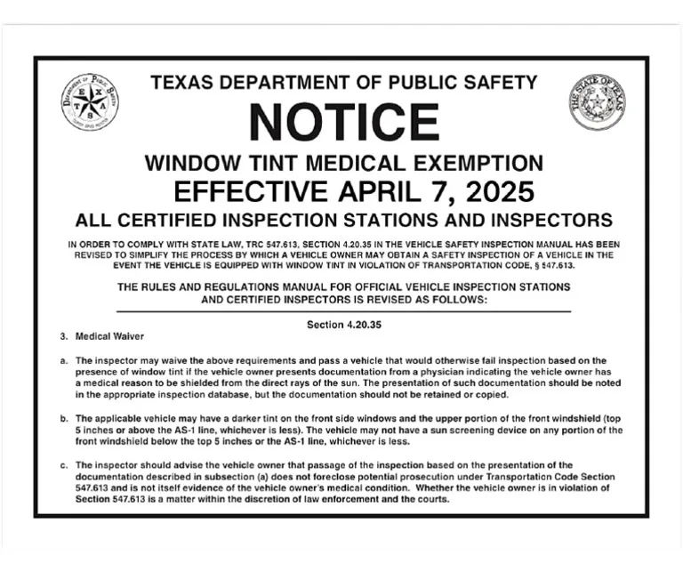medical exemption certificate window tint Delaware