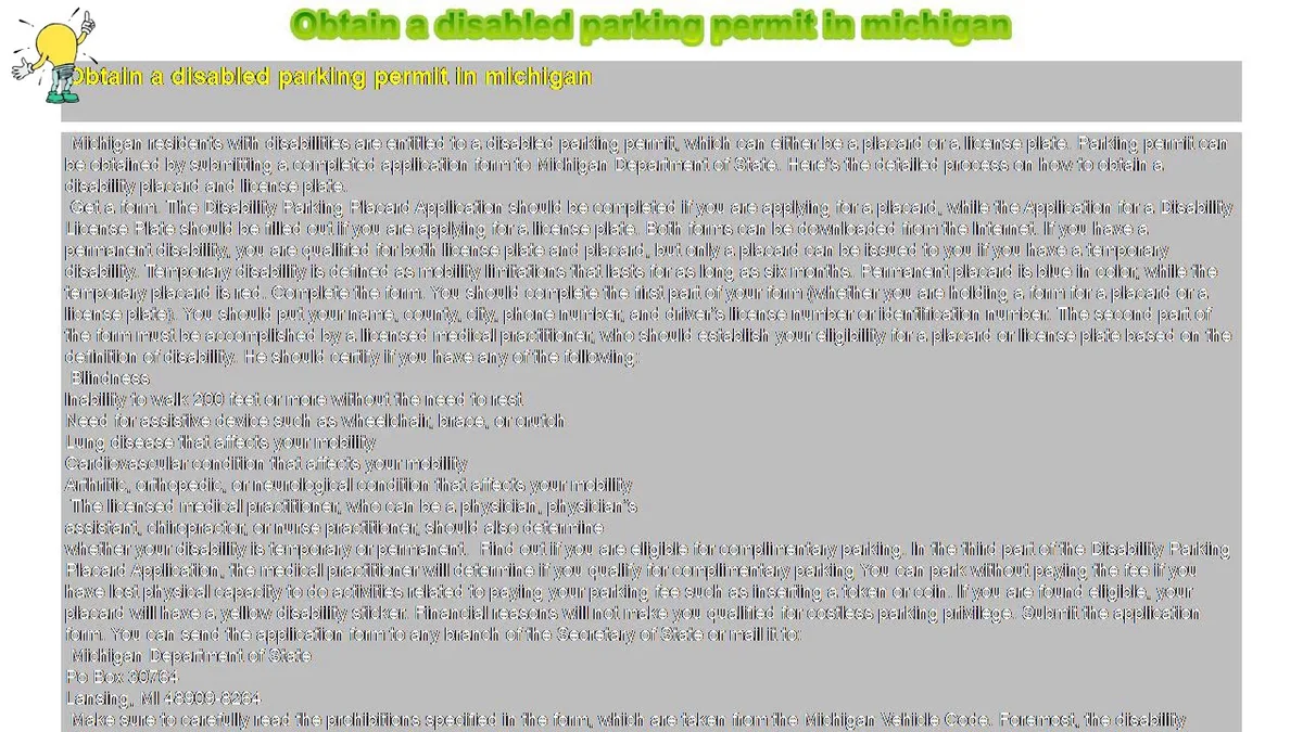 Michigan disabled person parking permit