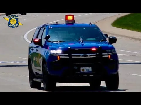 Michigan police car with blue and red lights