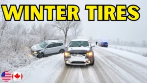 Michigan winter driving with studded tires on snowy road