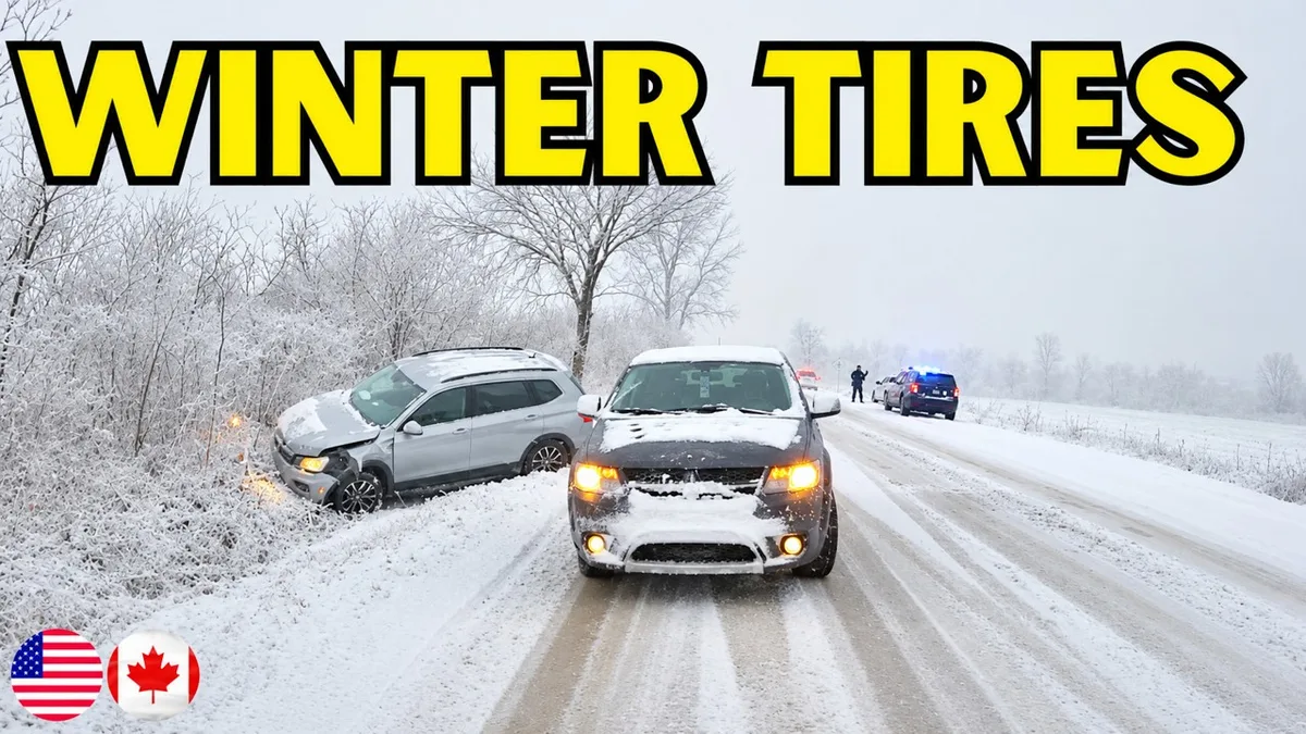 Michigan winter driving with studded tires on snowy road