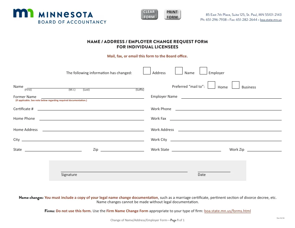 Minnesota DVS address change form