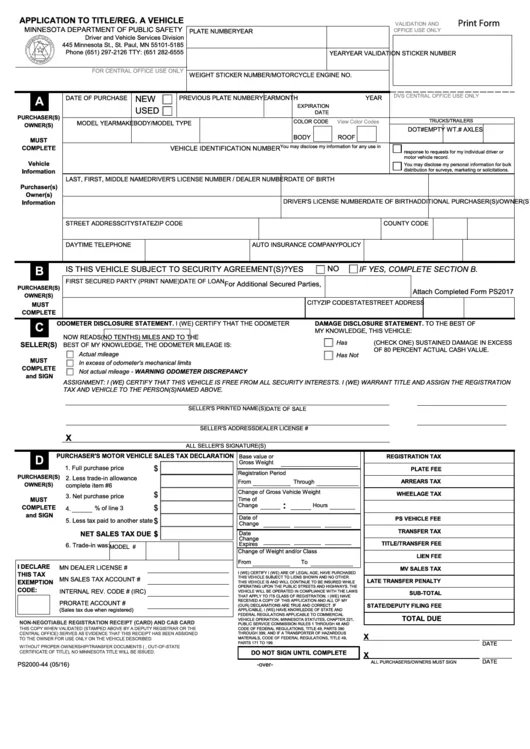 Minnesota DVS registration form