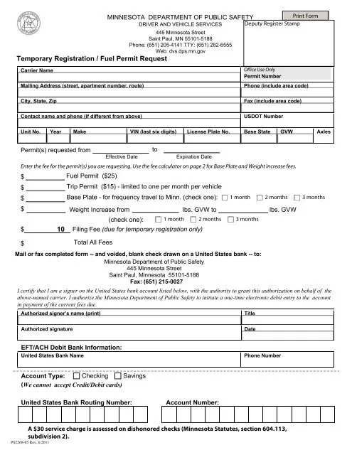 Minnesota temporary vehicle permit