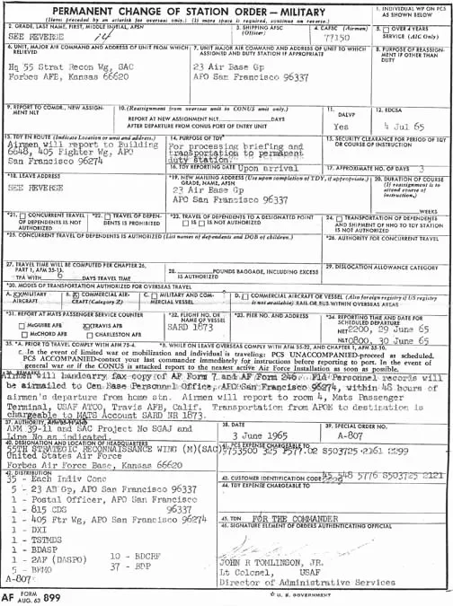 PCS orders document military