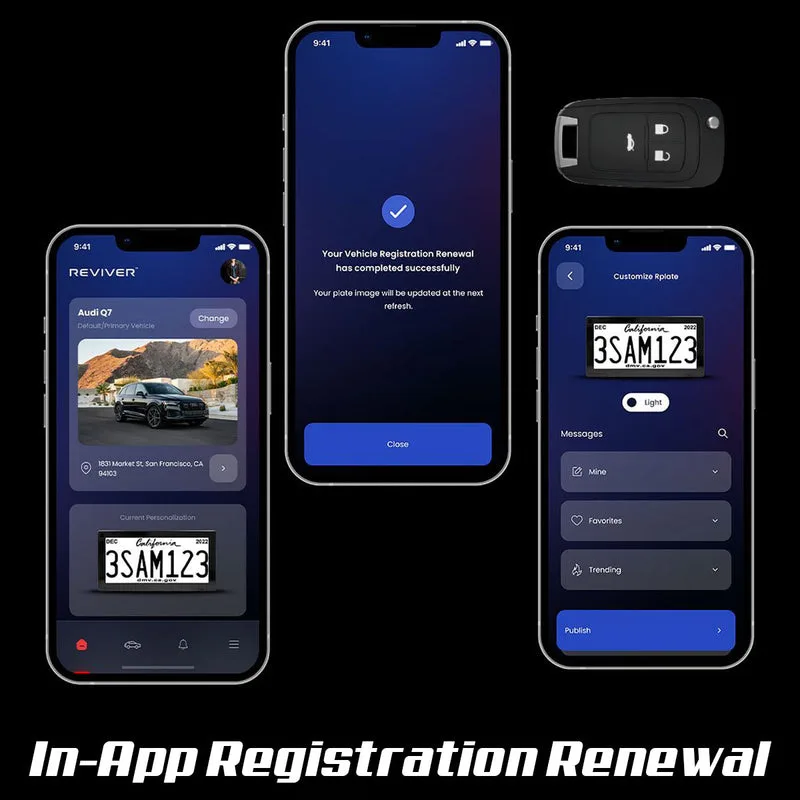 Reviver plate app interface showing registration update
