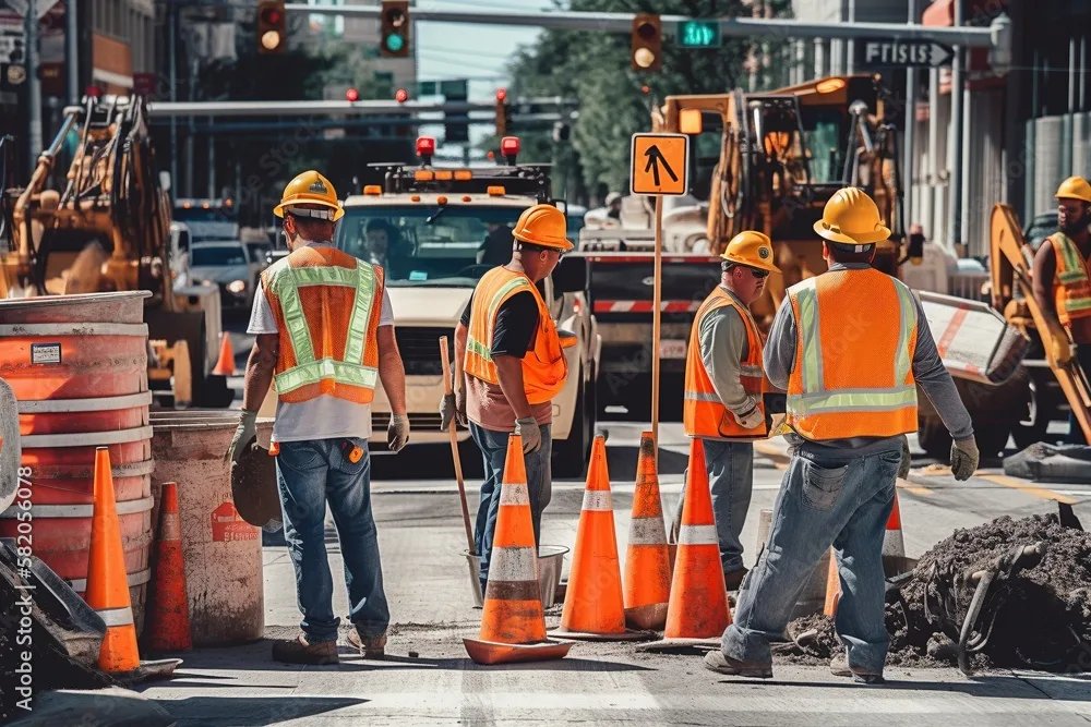 Road construction crew working in Connecticut work zone